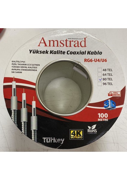 Rg 6 U6 Anten Kablosu Beyaz 80 Telli 1 mt