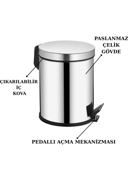 5 Litre Çöp Kovası Metal Paslanmaz Çelikli Pedal Çöp Kutusu Tuvalet Banyo Balkon Mutfak modelleri