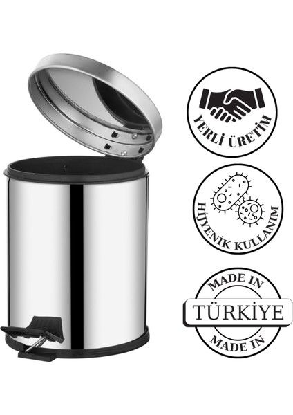 2'li Banyo Seti Paslanmaz Pedallı Metal 5 Lt Çöp Kovası Wc Klozet Tuvalet Fırça Seti Banyo Çöp Kova