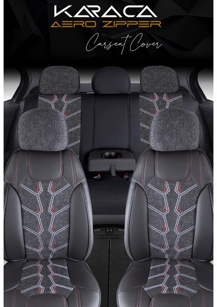 Fiat Egea Cross ile Uyumlu Lüx Deri Detaylı Keten Oto Koltuk Kılıfı Ön Arka Takım Karaca Siyah