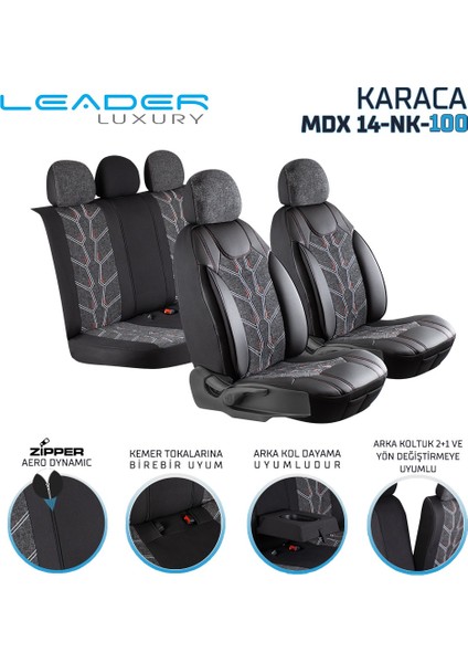 Chevrolet Trax ile Uyumlu Lüx Deri Detaylı Keten Oto Koltuk Kılıfı Ön Arka Takım Karaca Siyah fiyatları