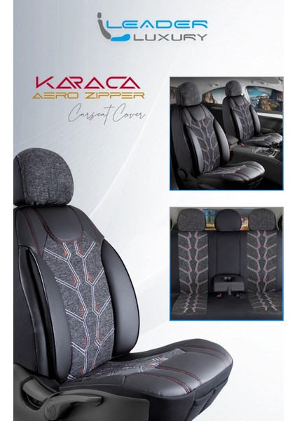kia Cerato Yeni ile Uyumlu Lüx Deri Detaylı Keten Oto Koltuk Kılıfı Ön Arka Takım Karaca Siyah modelleri