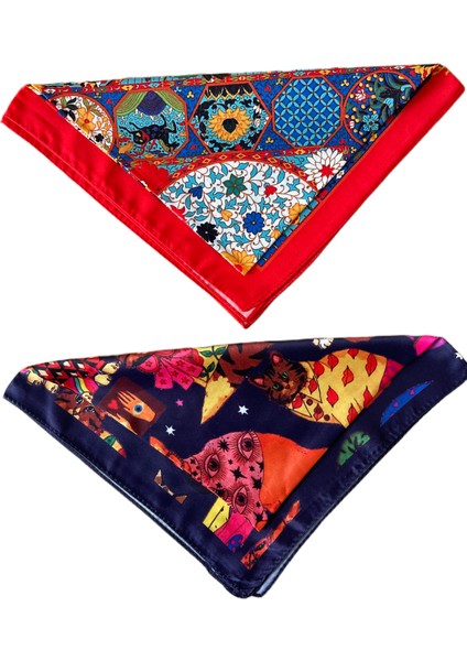 2 Li Saten Bandana Seti Saten Fular Saten Çanta Aksesuarı Özel Desen Bandana 45X50 cm