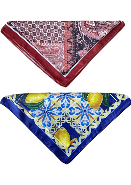 2 Li Saten Bandana Seti Saten Fular Saten Çanta Aksesuarı Özel Desen Bandana 45X50 cm