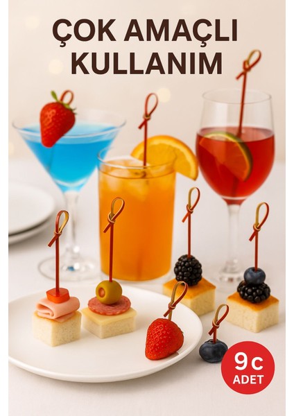 Düğümlü Kırmızı Bambu Kürdan – 9 Cm, Şık Davet ve Kokteyl Sunum Çubuğu (50’li Paket) indirimleri