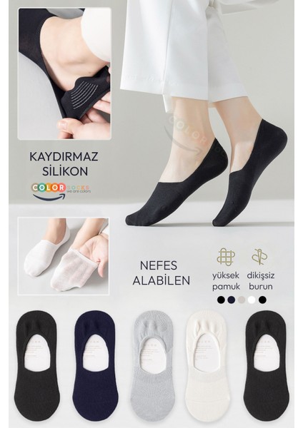 5'li Babet Silikonlu Kadın Comfort Patik Çorap (Nefes Alabilen)