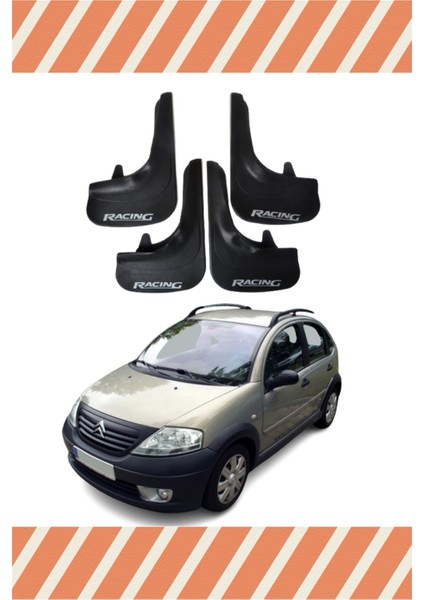 Citroen C3 2002-2010 Racing Yazılı 4'lü Tozluk Çamurluk Paçalık