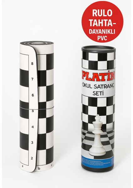Platin Okul Tipi Rulo Satranç Seti – Dayanıklı Pvc Tahta ve Silindir Taşıma Kutusu fiyatları