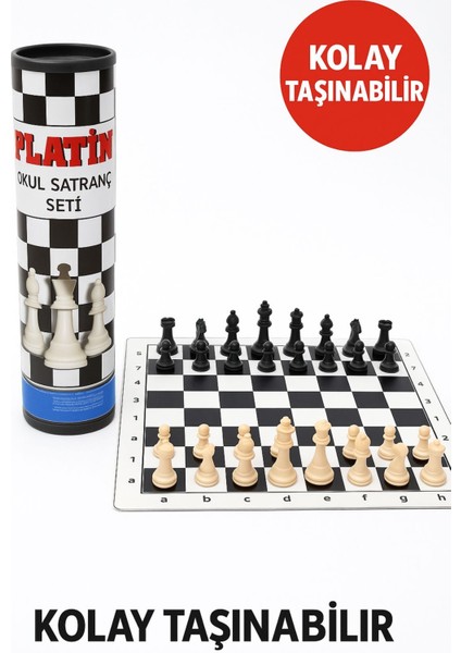 Platin Okul Tipi Rulo Satranç Seti – Dayanıklı Pvc Tahta ve Silindir Taşıma Kutusu modelleri