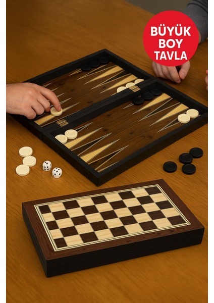 Platin Kaplama Büyük Boy Tavla – Tavla & Dama 2’si 1 Arada, Çizilmez Yüzey Set