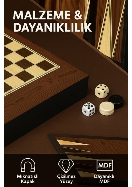 Platin Kaplama Büyük Boy Tavla – Tavla & Dama 2’si 1 Arada, Çizilmez Yüzey Set indirimleri