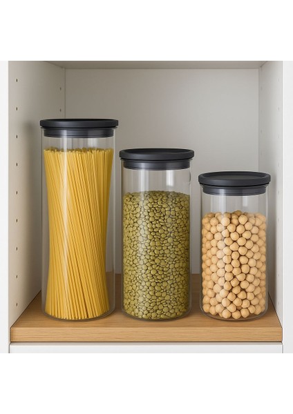 3 Lu Plastik Kapaklı Saklama Kabı Setı 9cm x 21-24-26 cm (1200 ML+1750 ML+2000ML)-CAM Saklama Kabı