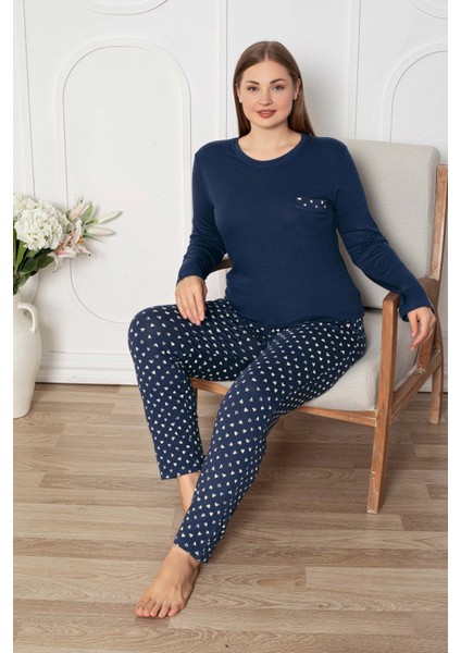 Kadın Büyük Geniş Beden Bisiklet Yaka Düğmesiz Mevsimlik Viskon Uzun Kol Cepli Pijama Takımı modelleri