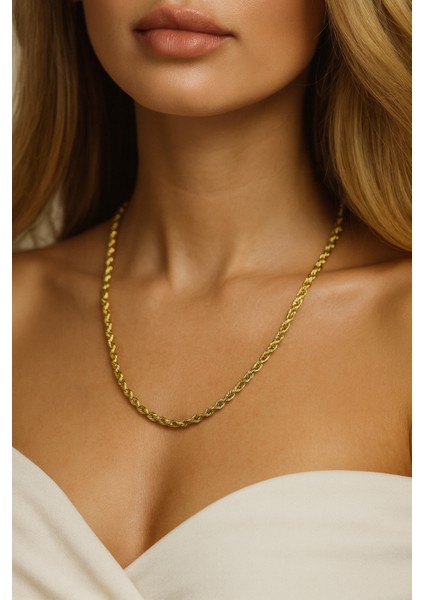 Xuping 14K Altın Kaplama Çelik Burgu Zincir Kolye