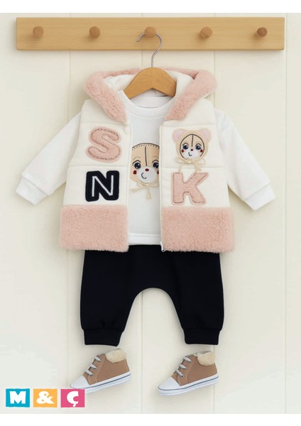 3 Lü Yeleklı Kalın Kışlık Kız Bebek Takım 3 Iplık Alt Üst Takım Baby Gırl Set