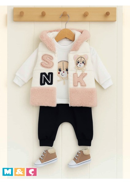 3 Lü Yeleklı Kalın Kışlık Kız Bebek Takım 3 Iplık Alt Üst Takım Baby Gırl Set modelleri