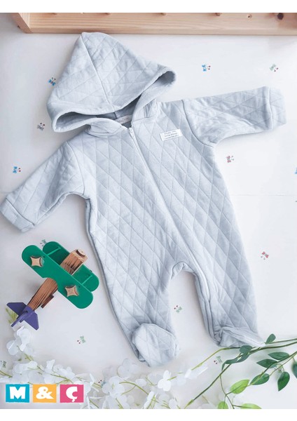 Unisex Kapşonlü Ayaklı Kapitone 3-6-9 Ay Kız Erkek Bebek Tulum Hooded Footed Baby Romper fırsatları