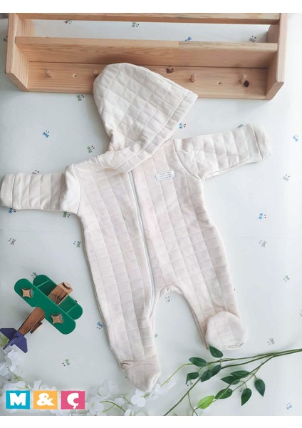 Unisex Kapşonlü Ayaklı Kapitone 3-6-9 Ay Kız Erkek Bebek Tulum Hooded Footed Baby Romper fırsatları
