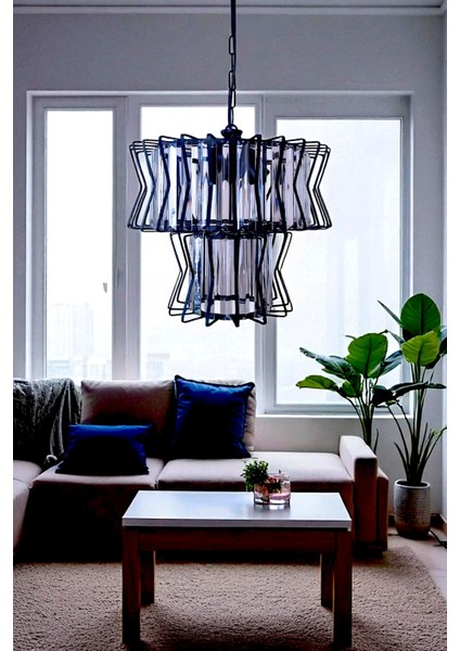 Antik Step Şeker 4’lü Avize – Siyah, Kristal Tabut Taşlı, Modern