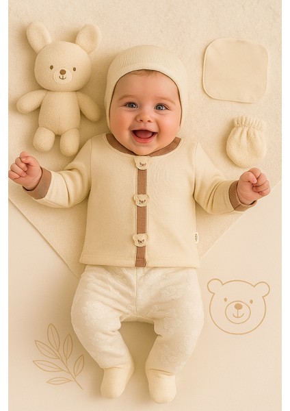 Premium Erkek Bebek Yenidoğan 0-3 Ay Kabartmalı Ayıcık Temalı 10LÜ Hastane Çıkışı Zıbın Seti (Kışlık)