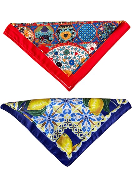 2 Li Saten Bandana Seti Saten Fular Saten Çanta Aksesuarı Özel Desen Bandana 45X50 cm