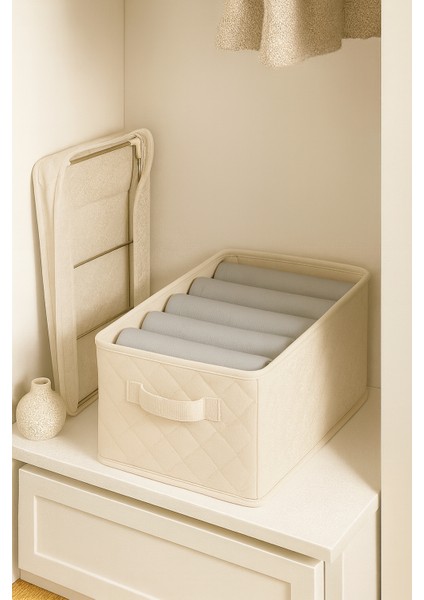 | Raf Düzenleyici 25 cm - Krem Tela Kumaş | 2 Adet | Çelik Destekli, Katlanabilir Kıyafet Saklama Organizeri fiyatları