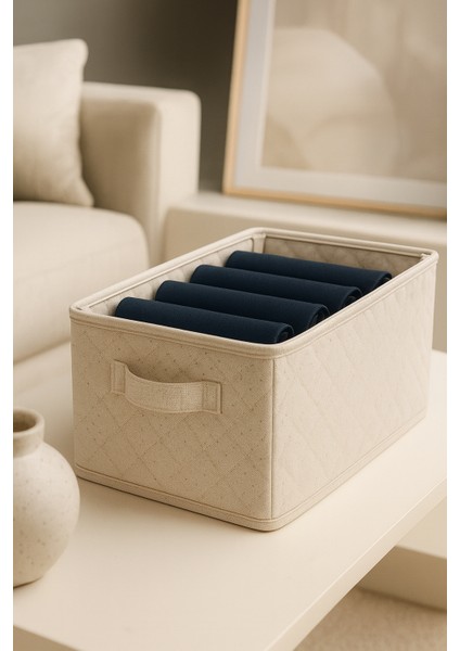 | Raf Düzenleyici 25 cm - Krem Tela Kumaş | 2 Adet | Çelik Destekli, Katlanabilir Kıyafet Saklama Organizeri modelleri