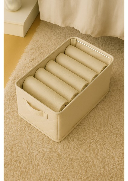 | Raf Düzenleyici 25 cm - Krem Tela Kumaş | 2 Adet | Çelik Destekli, Katlanabilir Kıyafet Saklama Organizeri indirimleri