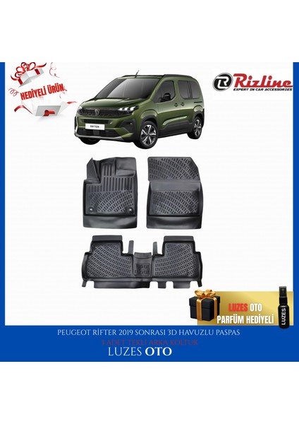 Peugeot Rifter 3D Havuzlu Paspas (3 Adet Tekli Arka Koltuk) 2019-2020-2021-2022-2023-2024-2025