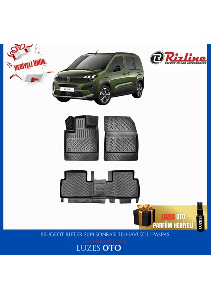 Peugeot Rifter 3D Havuzlu Paspas (2+1 Arka Koltuk) 2024 Model Uyumlu