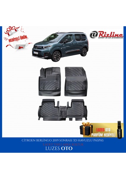 Citroen Berlingo 3D Havuzlu Paspas (2+1 Arka Koltuk) 2020 Model Uyumlu