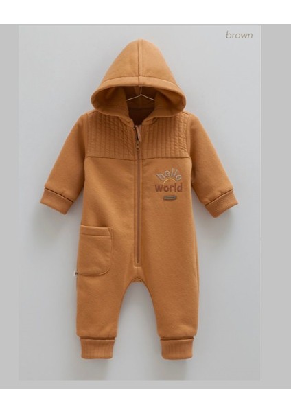 Barbosa Caramell %100 Pamuk Hello World 3 Iplik Şardonlu Erkek Bebek Lux Tulum TE2093 (Yeni Sezon)