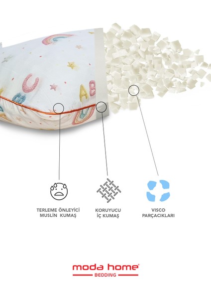 2 Adet Müslin Kumaşlı Ortopedik Çocuk Yastığı,visco Parçacıklı Pamuk Kılıflı 40*60 *1100 Gr(Abc) modelleri
