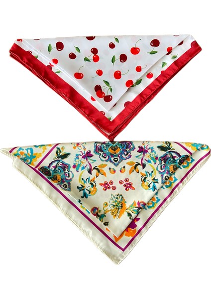 2 Li Saten Bandana Seti Saten Fular Saten Çanta Aksesuarı Özel Desen Bandana 45X50 cm