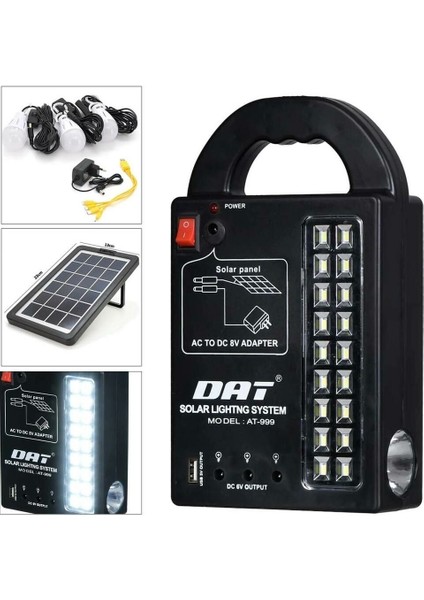 RT-999 Solar Panelli /ledli Güneş Enerjili Radyo Usb/ 3 Adet Ampul Şarjlı (Solar 9V)