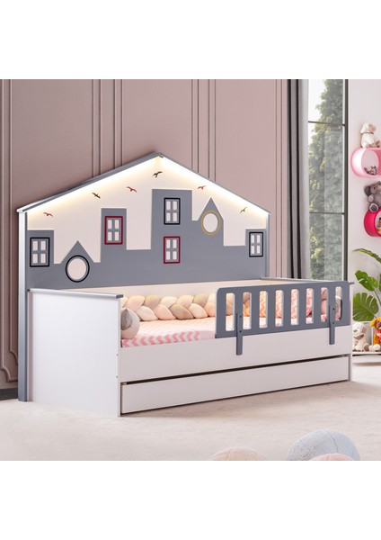 City Montessori Çocuk Odası Takımı - 3 Kapaklı Dolap, Yavrulu Yatak - Gri fiyatları