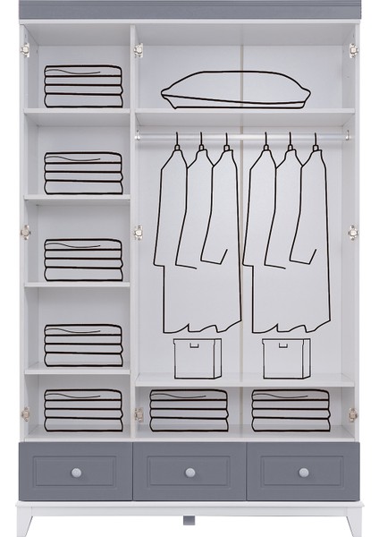 City Montessori Çocuk Odası Takımı - 3 Kapaklı Dolap, Yavrulu Yatak - Gri fırsatları