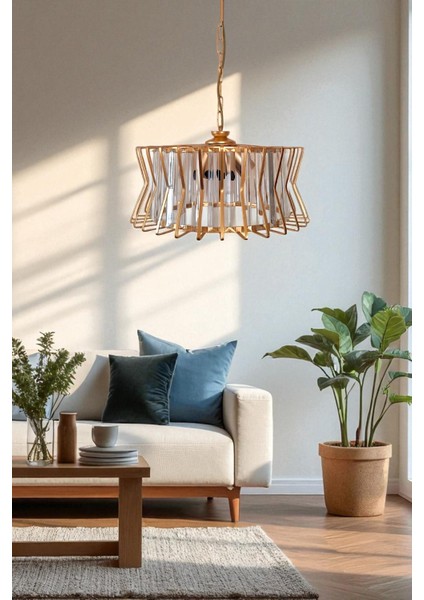 Antik Şeker 3’lü Avize – Gold, Kristal Tabut Taşlı, Modern