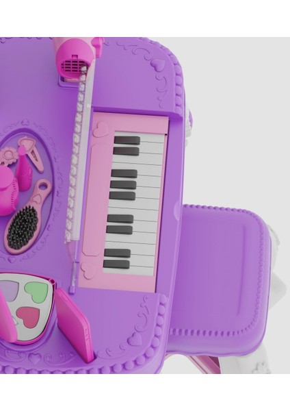 Prensesim Piyanolu Sandalyeli Makyaj ve Güzellik Masası Takımı
