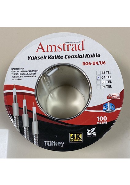 Rg 6 U6 Anten Kablosu Beyaz 64 Telli