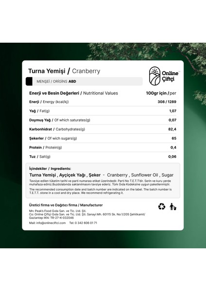 Cranberry Turna Yemiş 500GR fırsatları