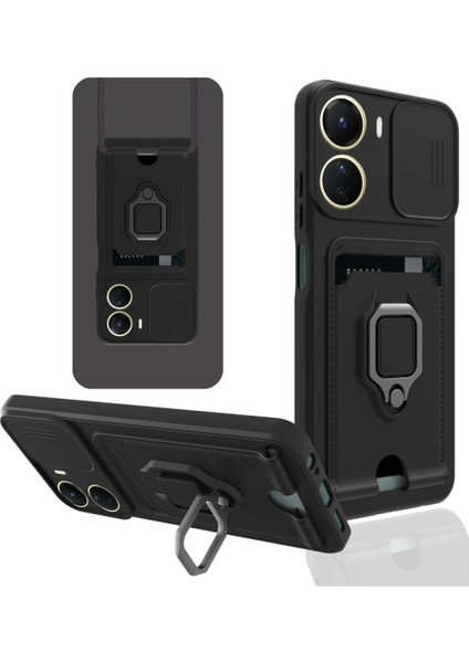 Vivo Y16 Kılıf Zuma Kartvizitli Yüzüklü Silikon - Siyah