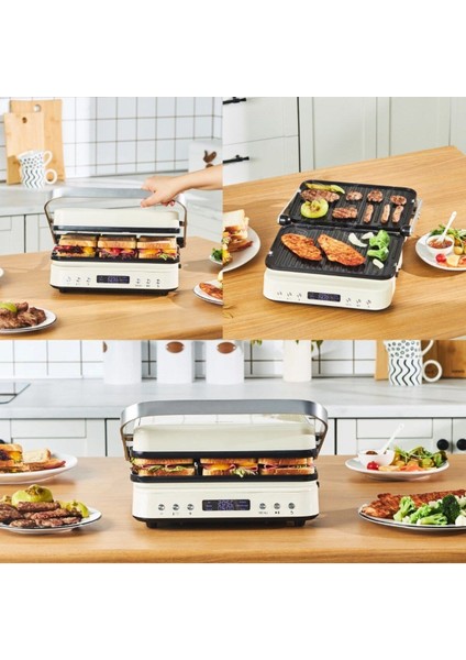 Tost, Krep Izgara Çift Taraflı Plaka 2000W Digitalekran Yanmazyapışmaz Tost, Krep ve Izgara Makinesi