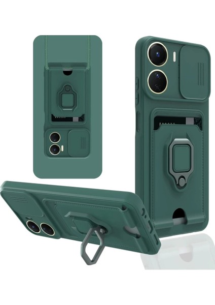 Vivo Y16 Kılıf Zuma Kartvizitli Yüzüklü Silikon - Yeşil