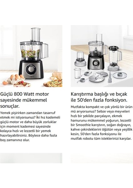 50 Fonksiyonlu Hamur Yoğurma Smoothie Rende Öğütücü Doğrayıcı Hepsi Bir Arada Mutfak Robotu 800 W Güçlü Motor fiyatları