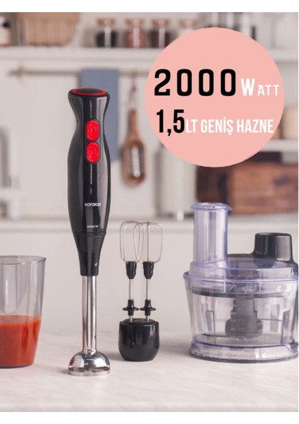 PRO-2000W Turbo Doğrayıcı, Dilimleme Rondo, Blender - Ikili Çelik Mikser, Buz Kırıcı Mutfak Robotu