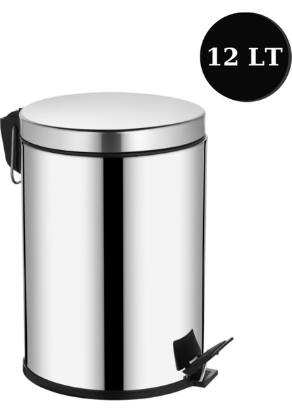 12 Litre Çöp Kovası Metal Paslanmaz Çelikli Pedal Çöp Kutusu Tuvalet Banyo Balkon Mutfak