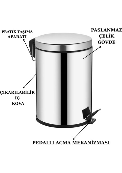 12 Litre Çöp Kovası Metal Paslanmaz Çelikli Pedal Çöp Kutusu Tuvalet Banyo Balkon Mutfak modelleri