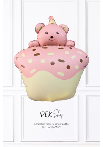 Pasta Üstünde Ayıcık Retro Pembe Folyo Balon fiyatları