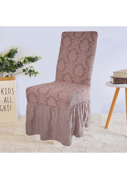 Jakarli Şal Desen Etekli Sandalye Örtüsü, Yüksek Kaliteli, Yıkanabilir, Esnekli, Lastikli 6 Adet